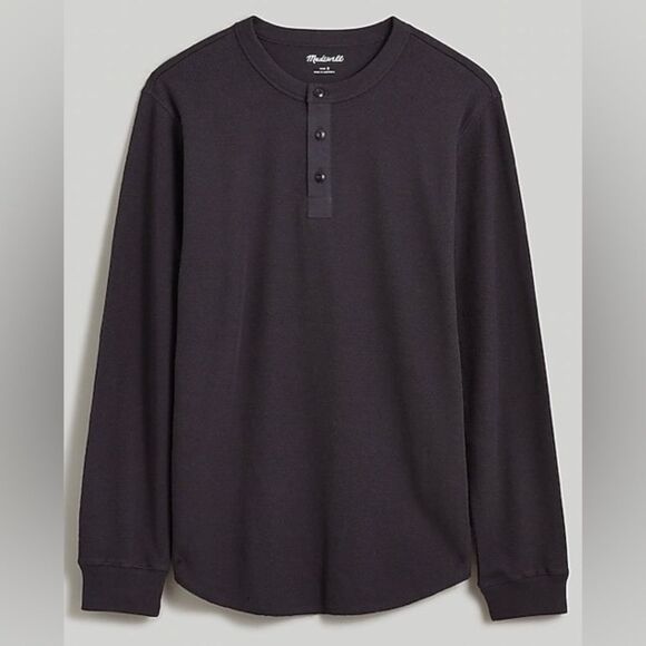 Madewell Henley Shirt Mens Medium Charcoal Gray Thermal Long Sleeve Tee New - Picture 1 of 14